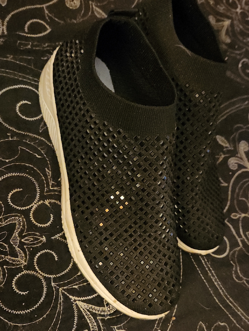 Women's Black Knit Slip-On Sneakers with White Sole